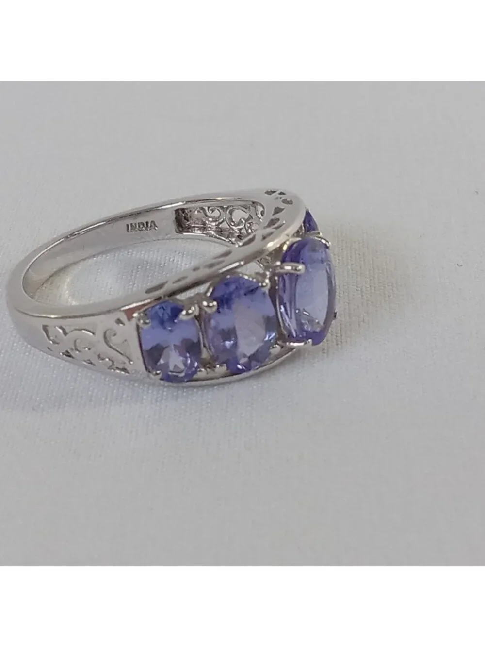 Lavendar Purple Faceted Oval Cut Stones Glass GIE 925 Sterling Silver Ring  SZ 8